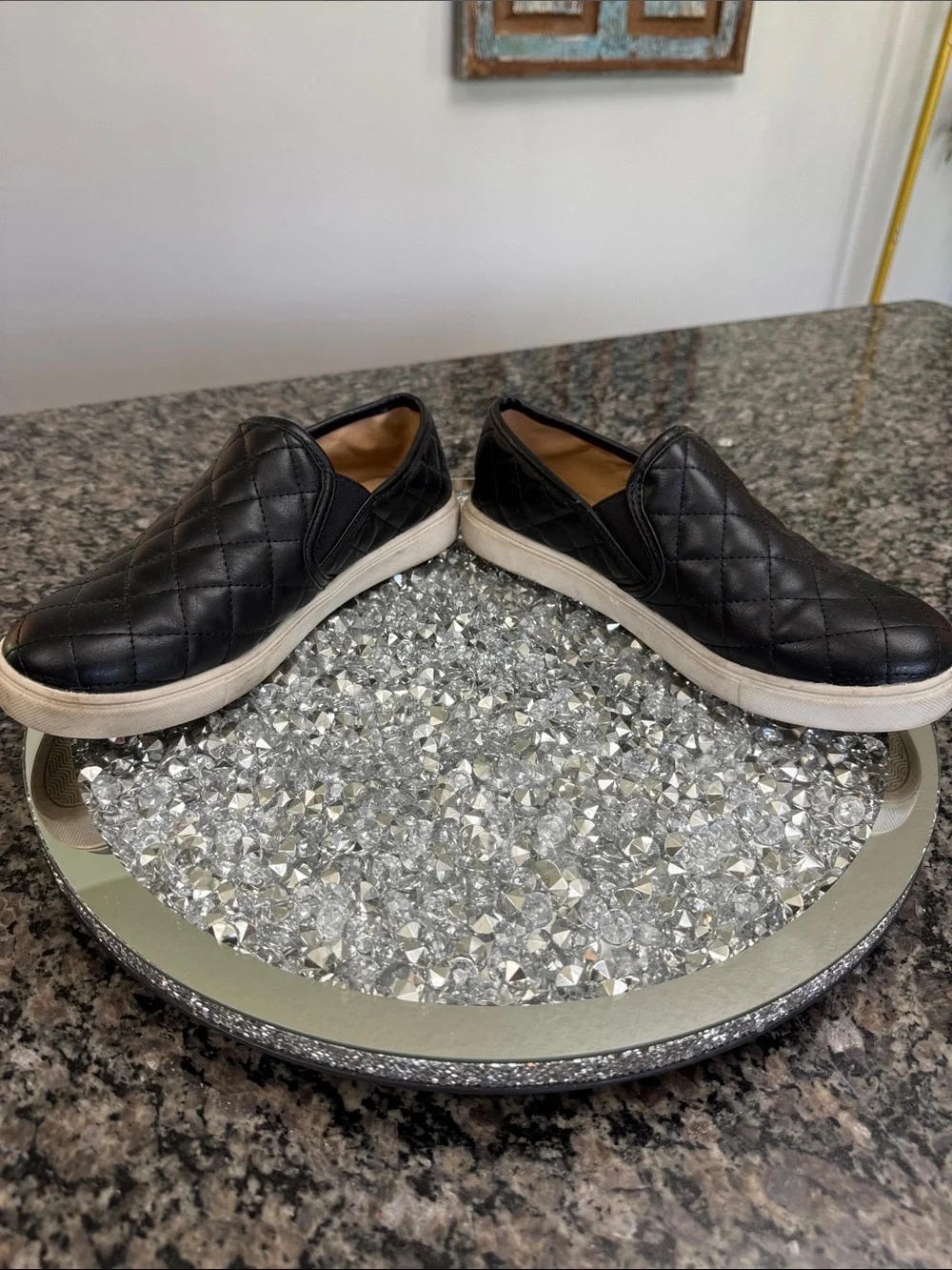 Brash Black Quilted Slip-On Sneakers with White Sole